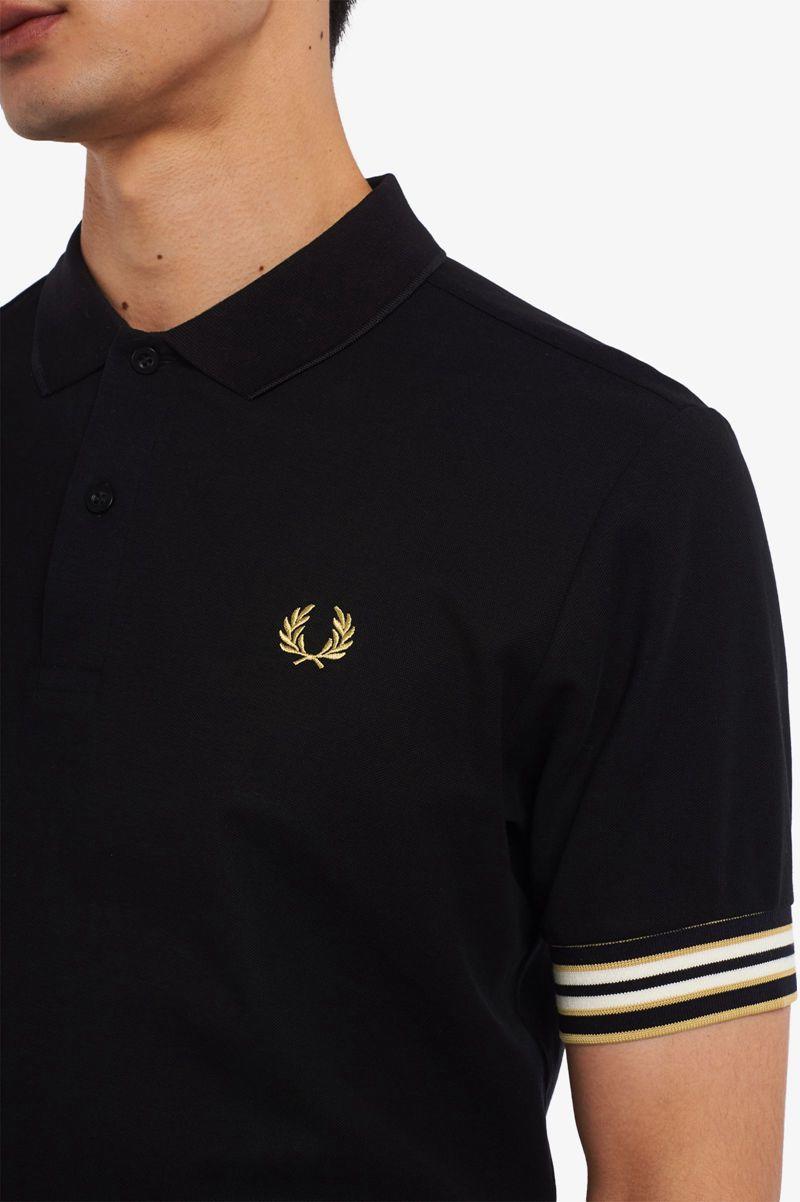 Black Fred Perry Striped Cuff Polo Men's Shirts | PH 1535GSOL